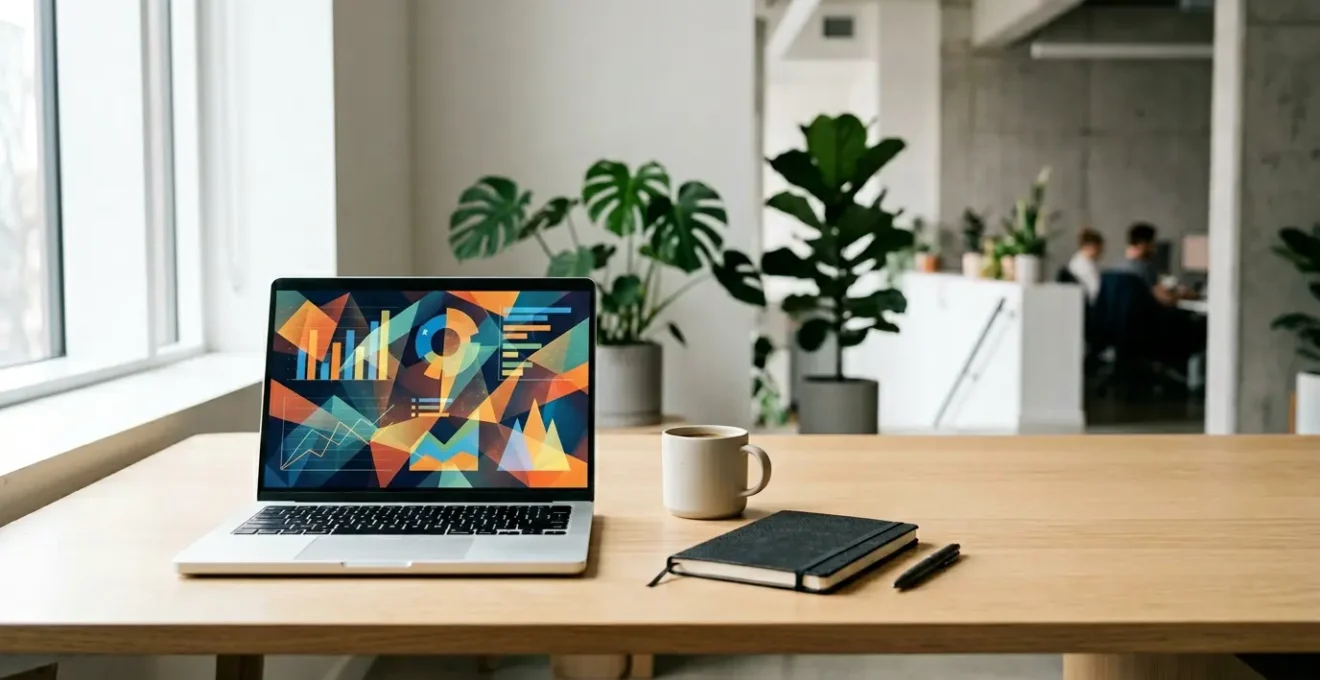 Dashboard di analisi dati digitali con grafici e metriche social media su sfondo minimalista