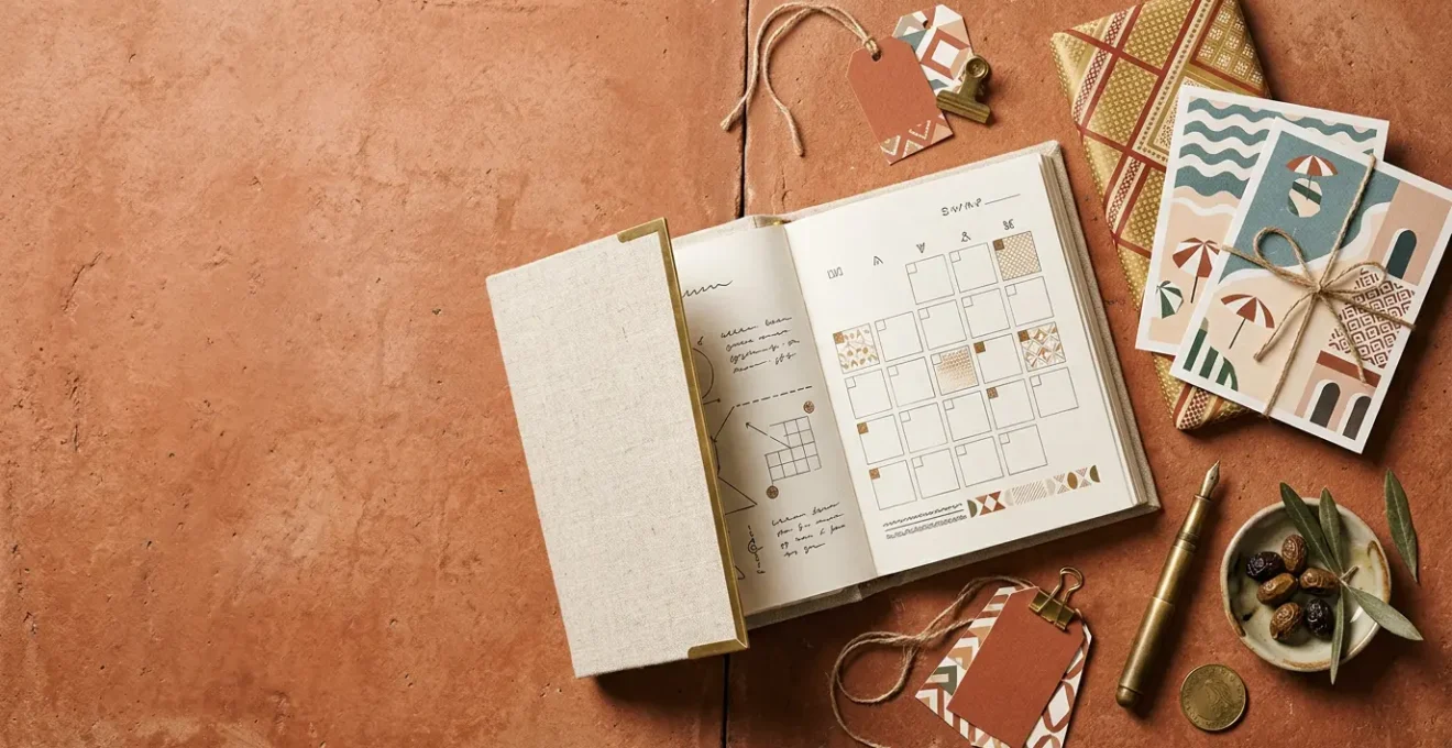 Composizione visiva che rappresenta la pianificazione strategica del marketing stagionale italiano con elementi simbolici delle principali ricorrenze annuali