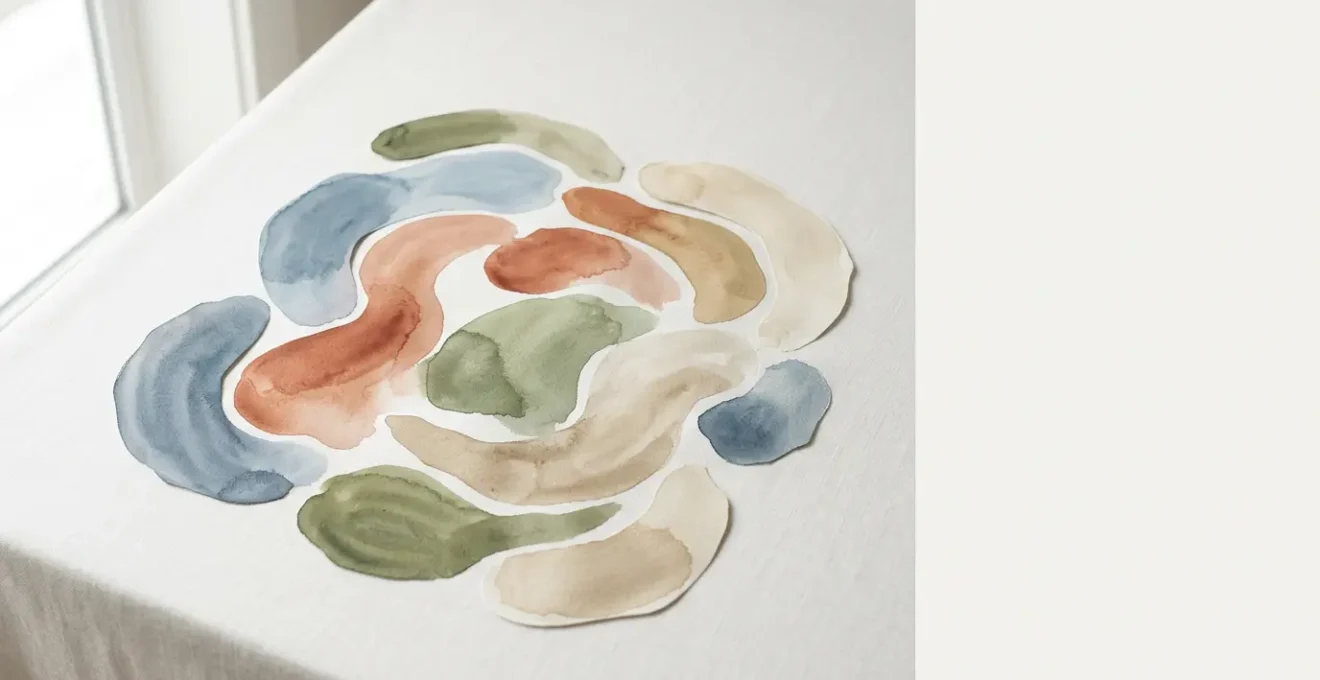 Composizione minimalista che evoca fiducia e serenità nel settore sanitario attraverso palette cromatiche neutre e calde