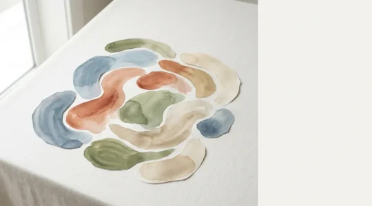 Composizione minimalista che evoca fiducia e serenità nel settore sanitario attraverso palette cromatiche neutre e calde