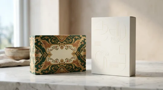 Confezione alimentare italiana di lusso con design minimalista che comunica valore premium