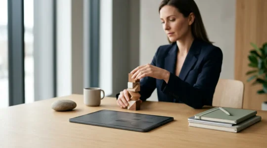 Professionista che monitora la reputazione online con strumenti digitali avanzati