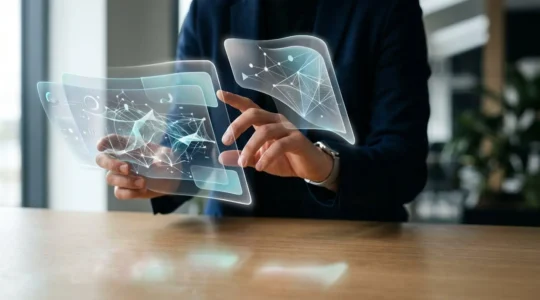 Professionista analizza dati di segmentazione clienti B2B su interfaccia digitale rispettando normative privacy