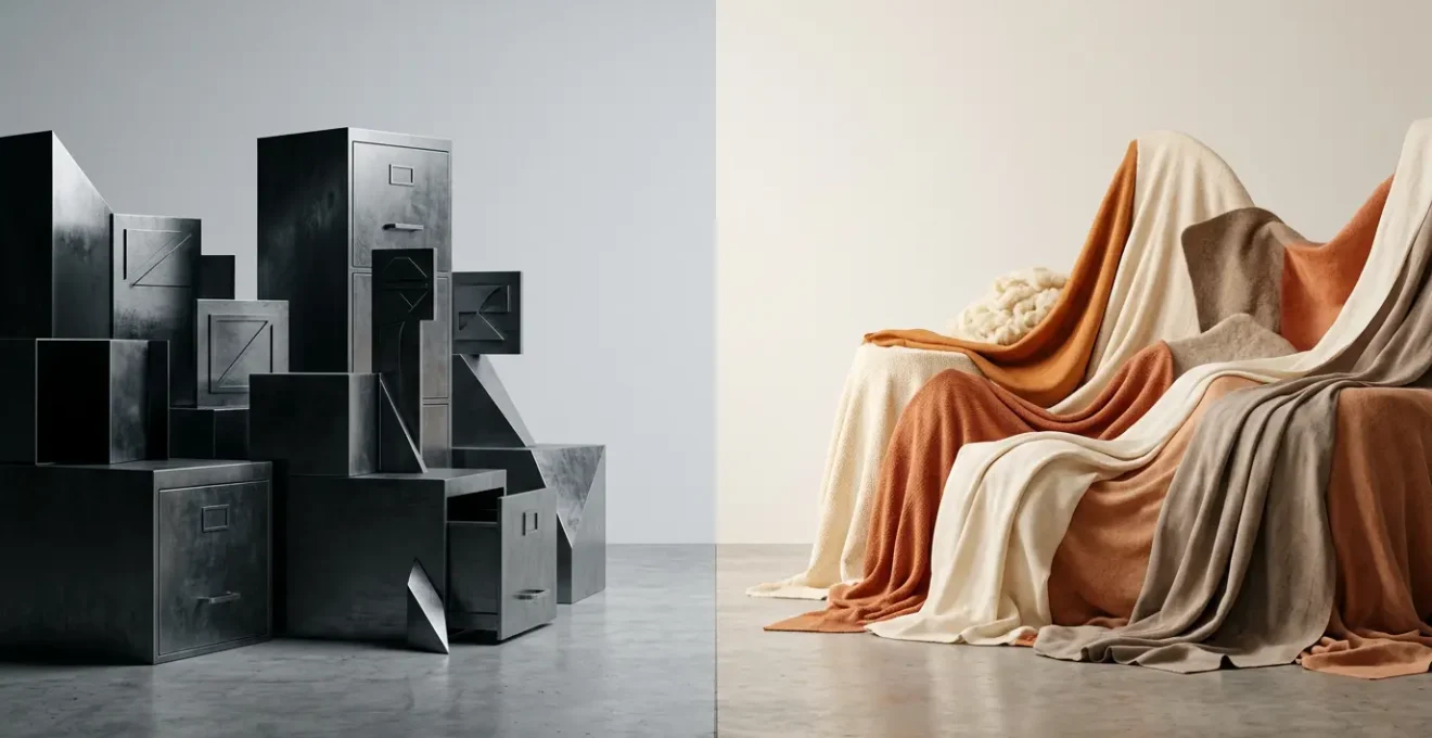 Rappresentazione concettuale del linguaggio aziendale contro comunicazione autentica nel marketing