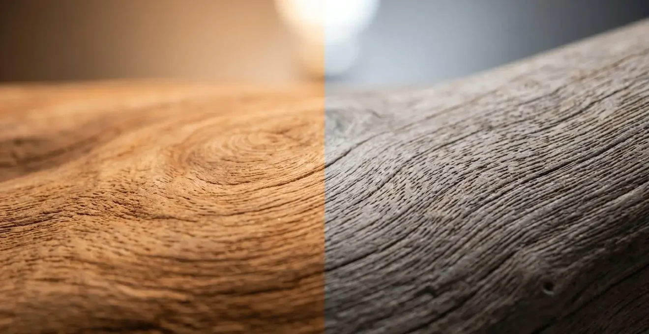 Dettaglio macro di superfici materiche illuminate con temperature di colore contrastanti che rivelano texture e finiture