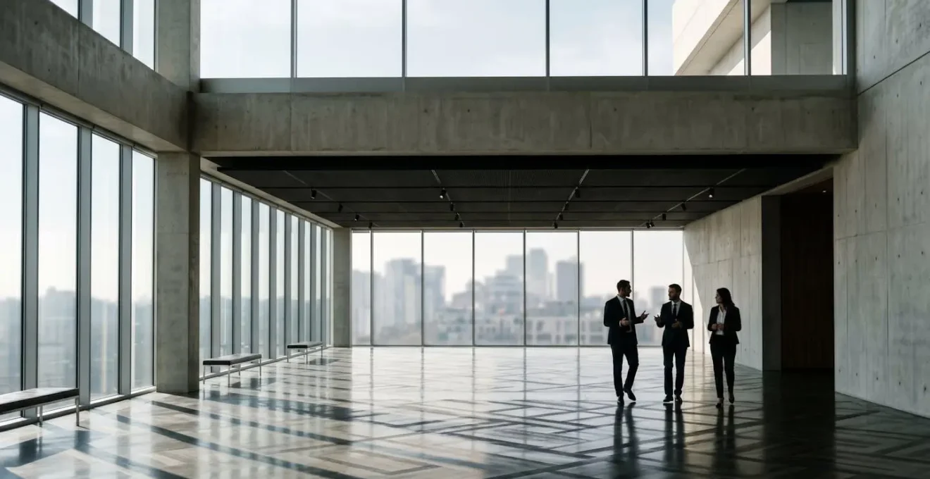 Scena minimalista che rappresenta connessioni professionali di alto livello in un contesto business