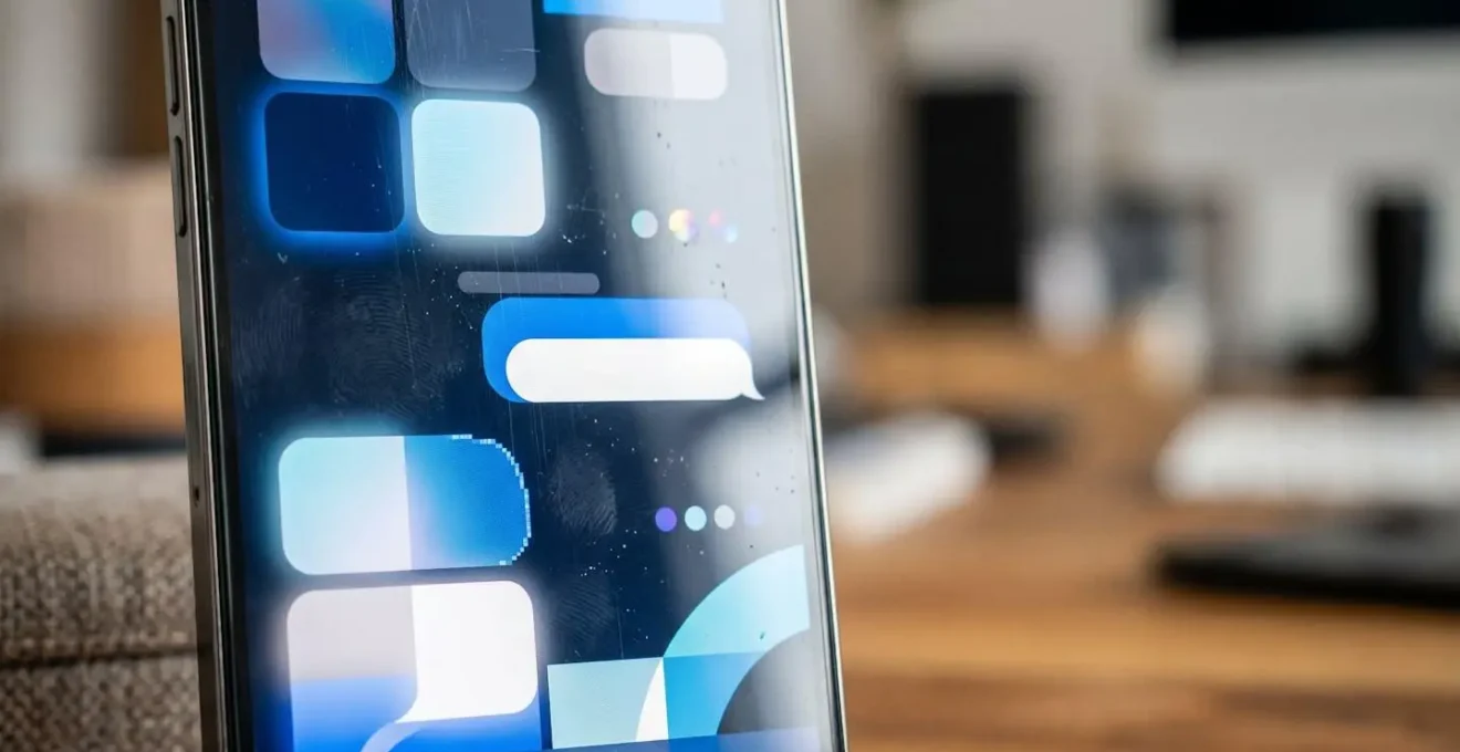 Smartphone con interfaccia di messaggistica aziendale moderna e notifiche